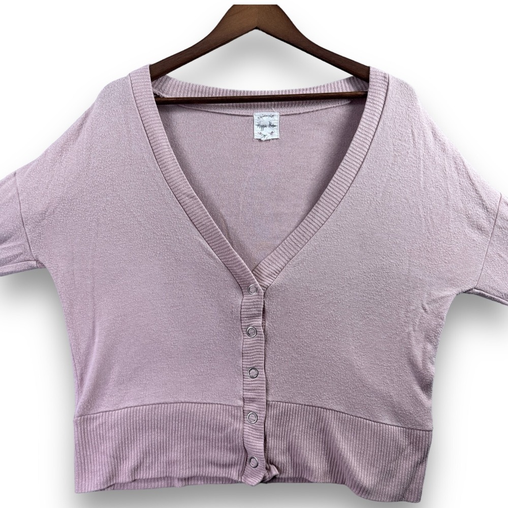 Hippie Rose Cardigan Womens XL Blush Pink V-Neck Button Up Knit Top Long Sleeve